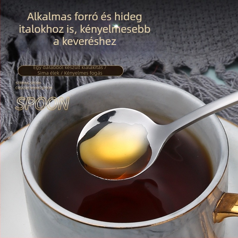 304 rozsdamentes acél desszertkanál, kis kerek forma, aranyozott bevonat, kávé keveréséhez és mézhez, gyermekek étkészletéhez
