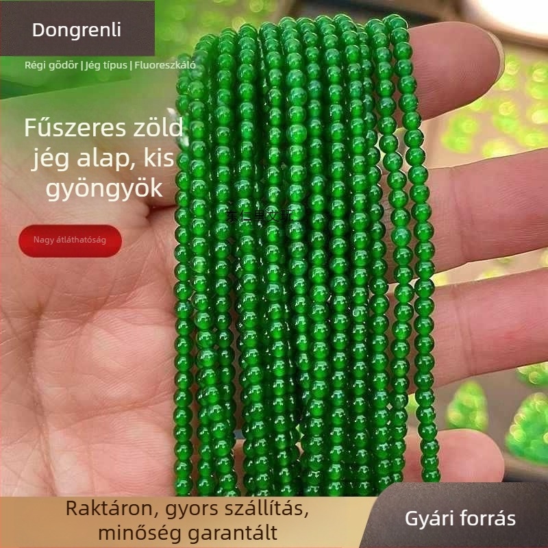 Háromszálas jadeit karkötő-nyaklánc apró millet gyöngyökkel, magas átlátszóság