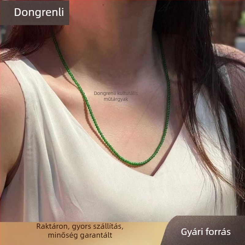 Háromszálas jadeit karkötő-nyaklánc apró millet gyöngyökkel, magas átlátszóság