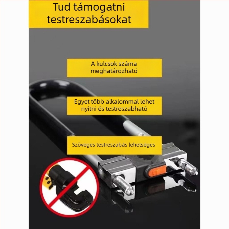 Vasból készült U-formájú üvegajtó zár vitrinekhez, kettős ajtókhoz, mortise típusú zár, anti-lopás, meghosszabbított U-forma