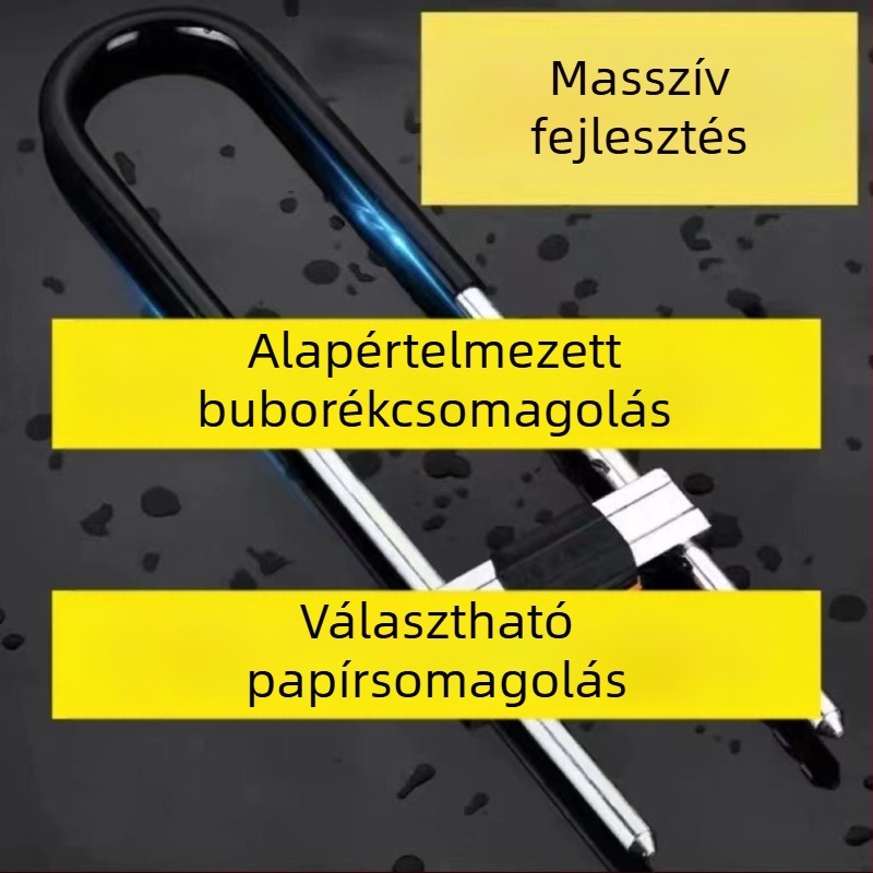 Vasból készült U-formájú üvegajtó zár vitrinekhez, kettős ajtókhoz, mortise típusú zár, anti-lopás, meghosszabbított U-forma