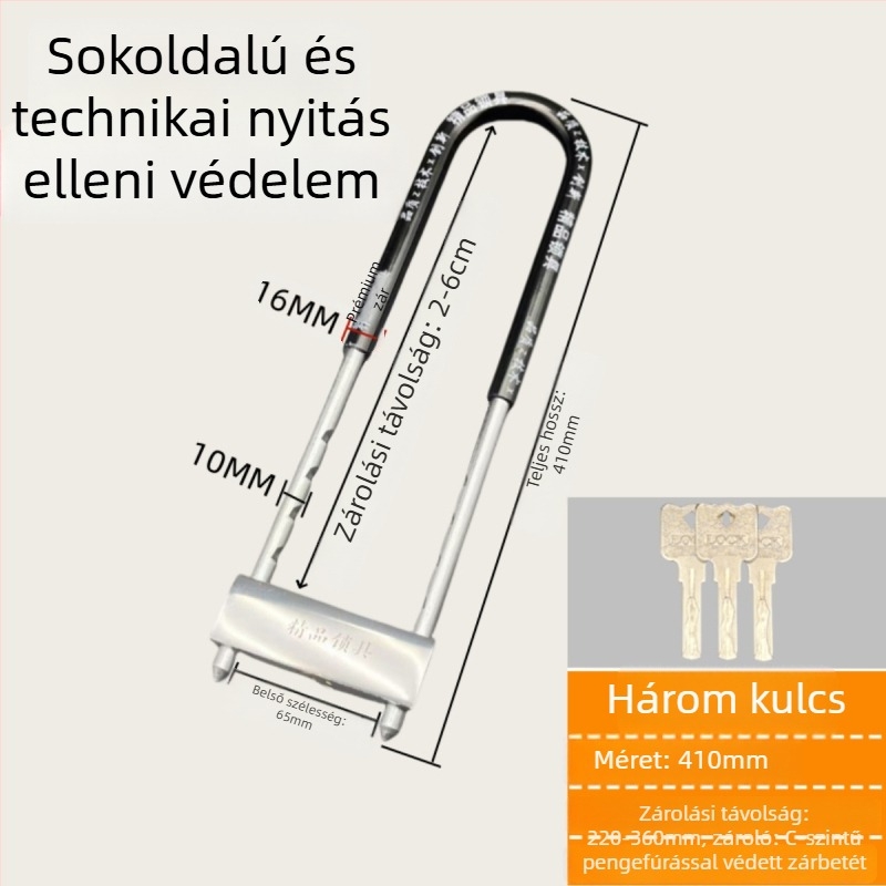 Vasból készült U-formájú üvegajtó zár vitrinekhez, kettős ajtókhoz, mortise típusú zár, anti-lopás, meghosszabbított U-forma