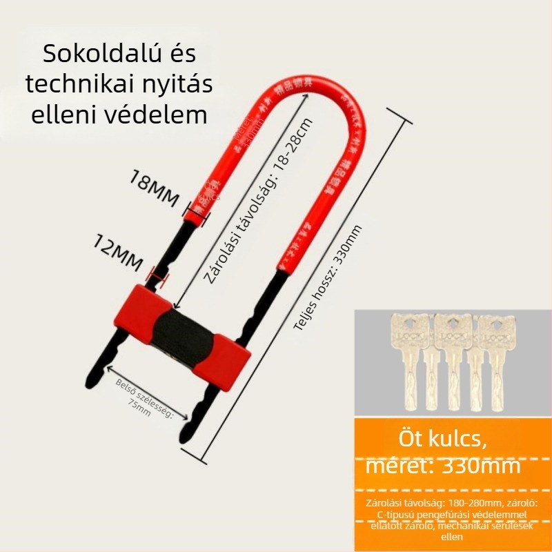 Vasból készült U-formájú üvegajtó zár vitrinekhez, kettős ajtókhoz, mortise típusú zár, anti-lopás, meghosszabbított U-forma