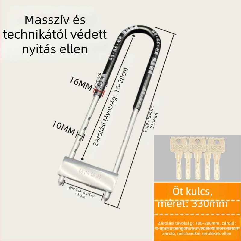 Vasból készült U-formájú üvegajtó zár vitrinekhez, kettős ajtókhoz, mortise típusú zár, anti-lopás, meghosszabbított U-forma