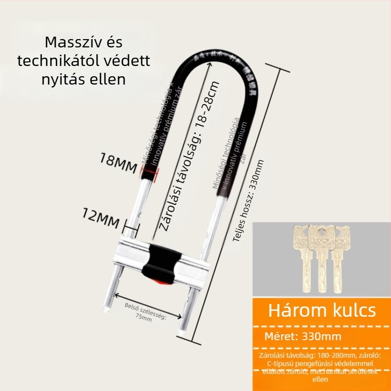 Vasból készült U-formájú üvegajtó zár vitrinekhez, kettős ajtókhoz, mortise típusú zár, anti-lopás, meghosszabbított U-forma