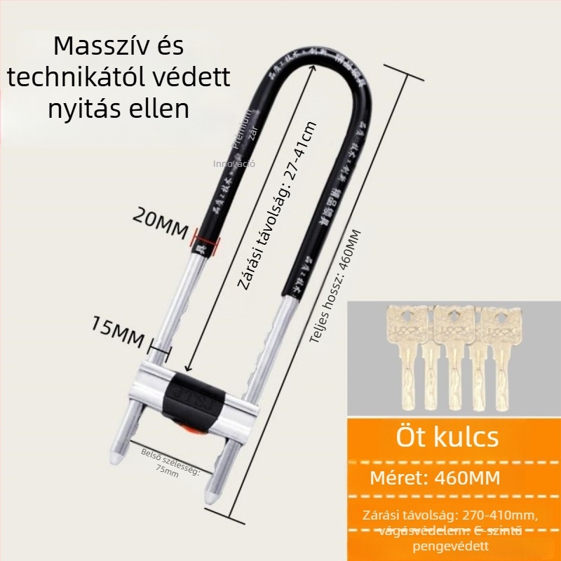 Vasból készült U-formájú üvegajtó zár vitrinekhez, kettős ajtókhoz, mortise típusú zár, anti-lopás, meghosszabbított U-forma
