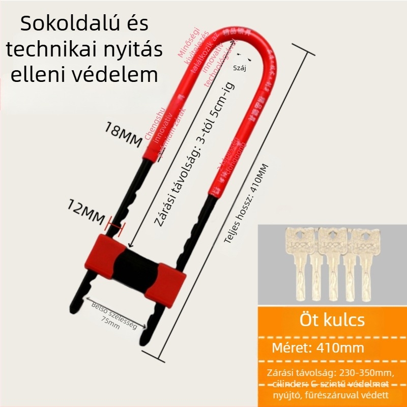 Vasból készült U-formájú üvegajtó zár vitrinekhez, kettős ajtókhoz, mortise típusú zár, anti-lopás, meghosszabbított U-forma
