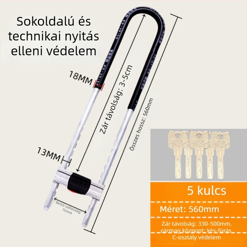 Vasból készült U-formájú üvegajtó zár vitrinekhez, kettős ajtókhoz, mortise típusú zár, anti-lopás, meghosszabbított U-forma