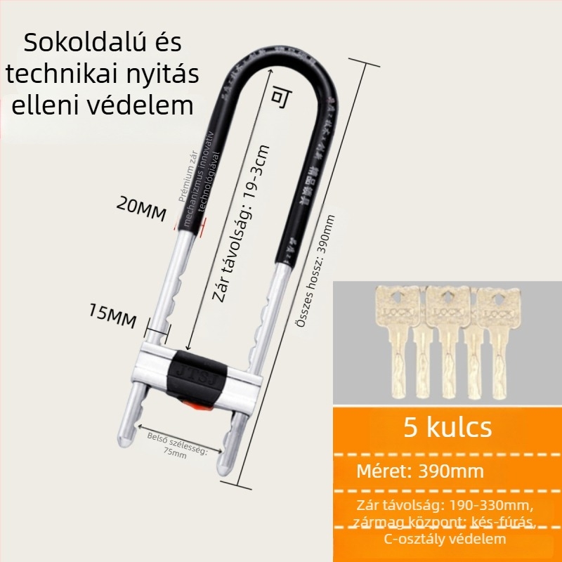 Vasból készült U-formájú üvegajtó zár vitrinekhez, kettős ajtókhoz, mortise típusú zár, anti-lopás, meghosszabbított U-forma