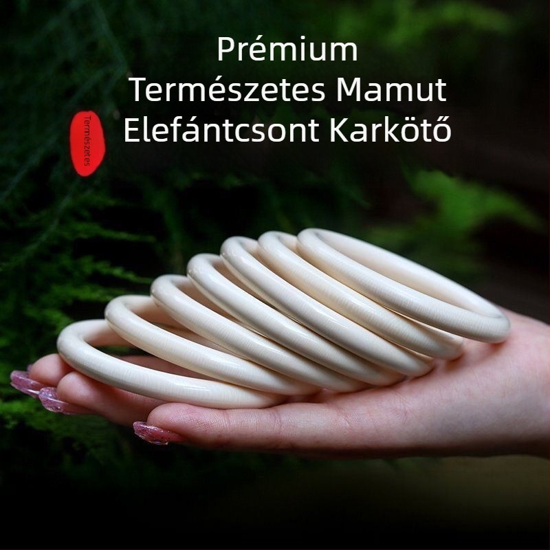 Természetes mamutcsont karkötő, jeges színű anyag, teljes mintázatú körkörös design, széles változat, császári szerető stílus