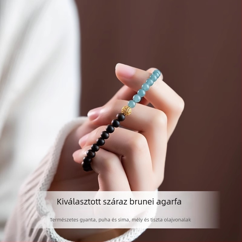 Agarwood karkötő Baolide Xing, uniszex, friss és chic stílusú kézre kiegészítő jade gyöngyökkel