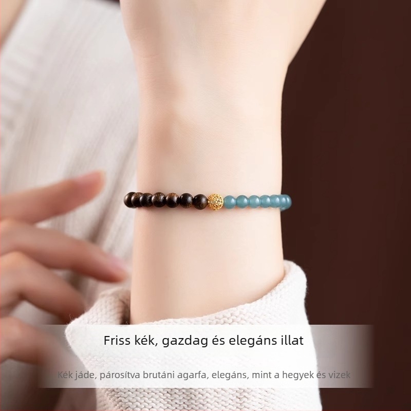 Agarwood karkötő Baolide Xing, uniszex, friss és chic stílusú kézre kiegészítő jade gyöngyökkel