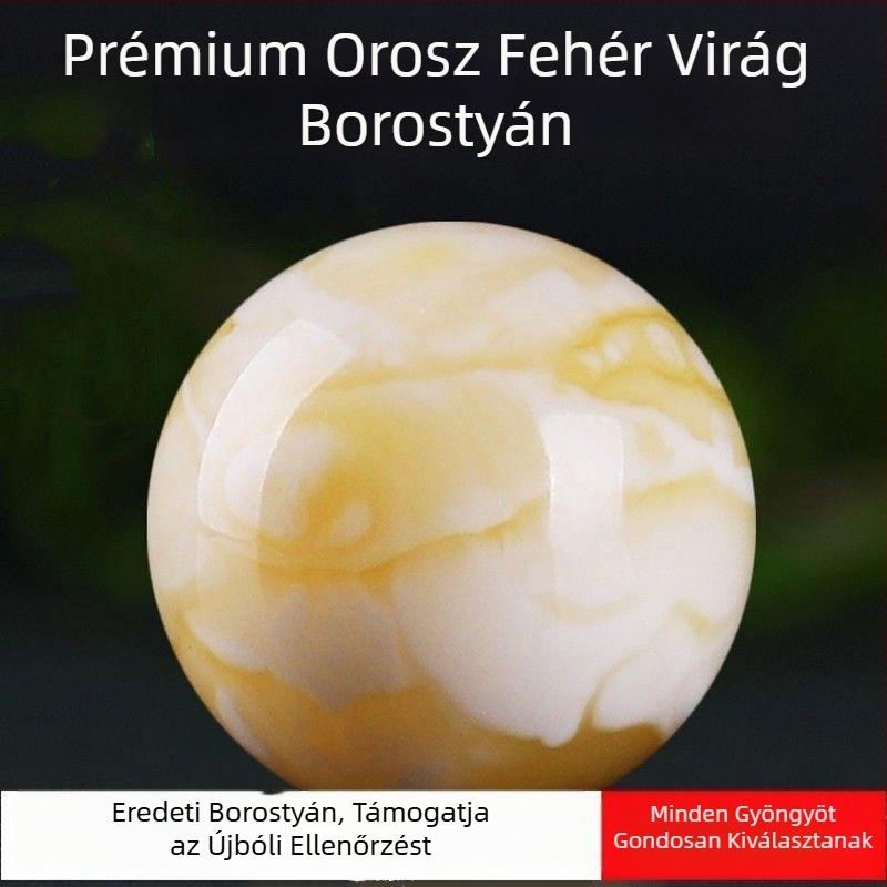 Természetes méhviasz gyöngy, kör alakú, 12 mm, sárga árnyalatú virág mintával, kézzel készített karkötőgyöngy, természetes ásvány