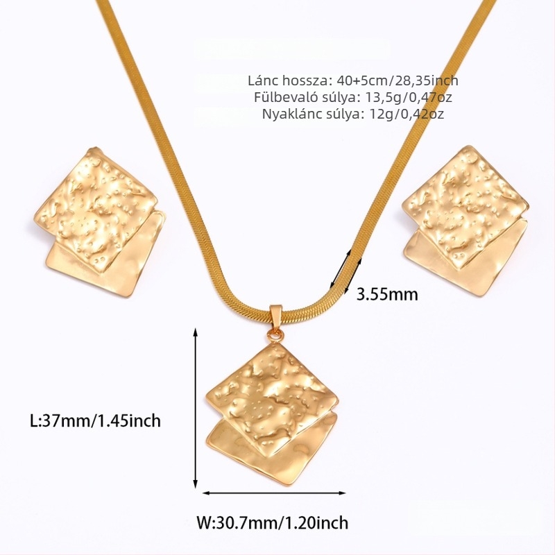 Rozsdamentes acélból készült nyaklánc és fülbevaló készlet, geometriai forma, elektroplating bevonat, penge lánc, könnyed luxus stílus, teljes tömeg 25.5 g