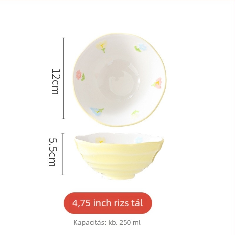 Porcelános tál tészta-/leves számára, virágos mintával, kör alakú forma, mikrohullámú sütőben használható, alglazúros felület