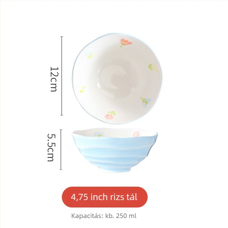 Porcelános tál tészta-/leves számára, virágos mintával, kör alakú forma, mikrohullámú sütőben használható, alglazúros felület