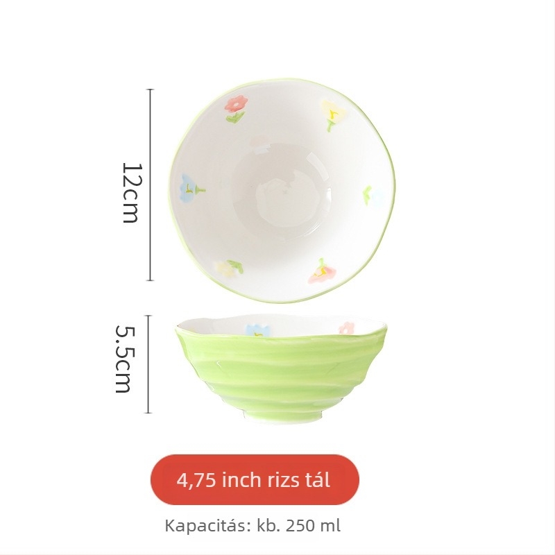 Porcelános tál tészta-/leves számára, virágos mintával, kör alakú forma, mikrohullámú sütőben használható, alglazúros felület