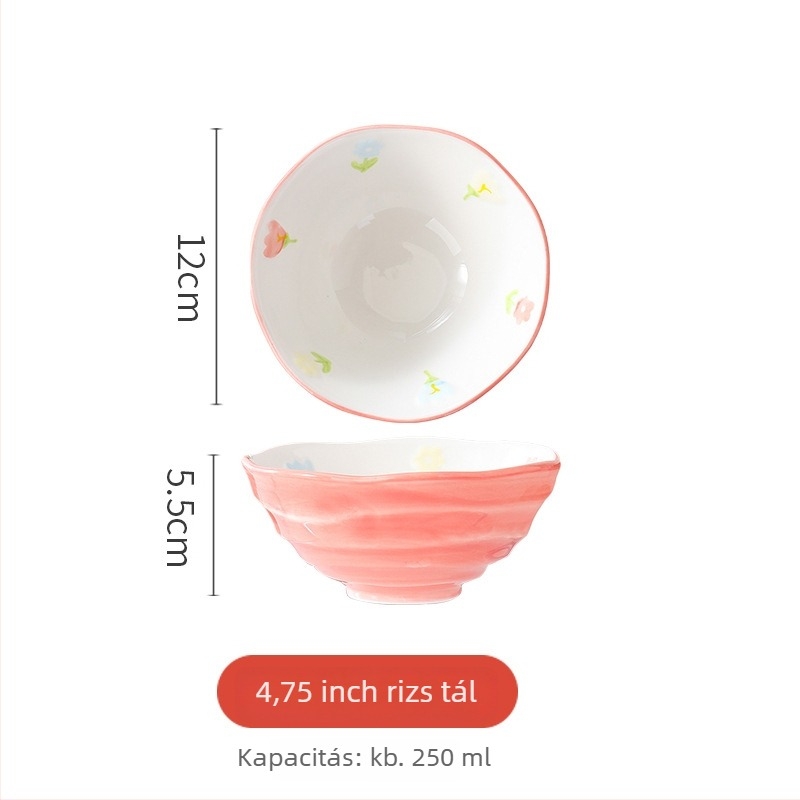 Porcelános tál tészta-/leves számára, virágos mintával, kör alakú forma, mikrohullámú sütőben használható, alglazúros felület