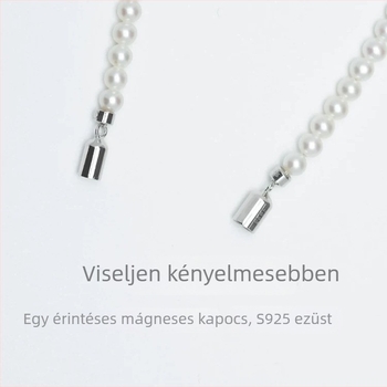 Édesvízi gyöngy nyaklánc, kerek 3-4 mm fehér gyöngyökkel, hossz 41-50 cm, 925-ös ezüst lánc, elegáns minimalist stílus