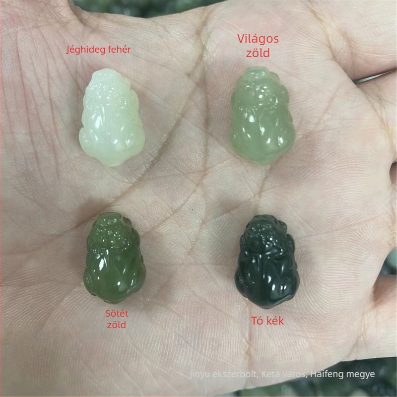 Hetian jade Pixiu átszúrt gyöngy, gravírozott és polírozott