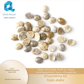 Természetes chrysanthemum kő ovális medálos nyaklánc, polírozott kőbeültetéssel, félkész ékszer