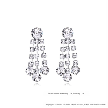 Fülbevalók - Geometrikus, három soros gradációs kristály bojtos fülbevaló, 925 ezüst, elektroplattált, könnyed luxus stílus