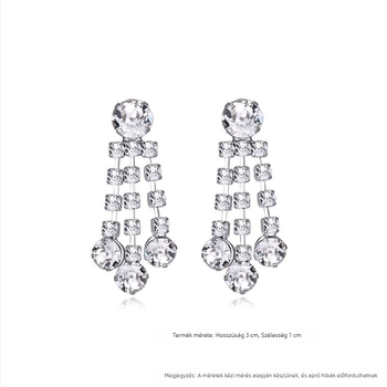 Fülbevalók - Geometrikus, három soros gradációs kristály bojtos fülbevaló, 925 ezüst, elektroplattált, könnyed luxus stílus