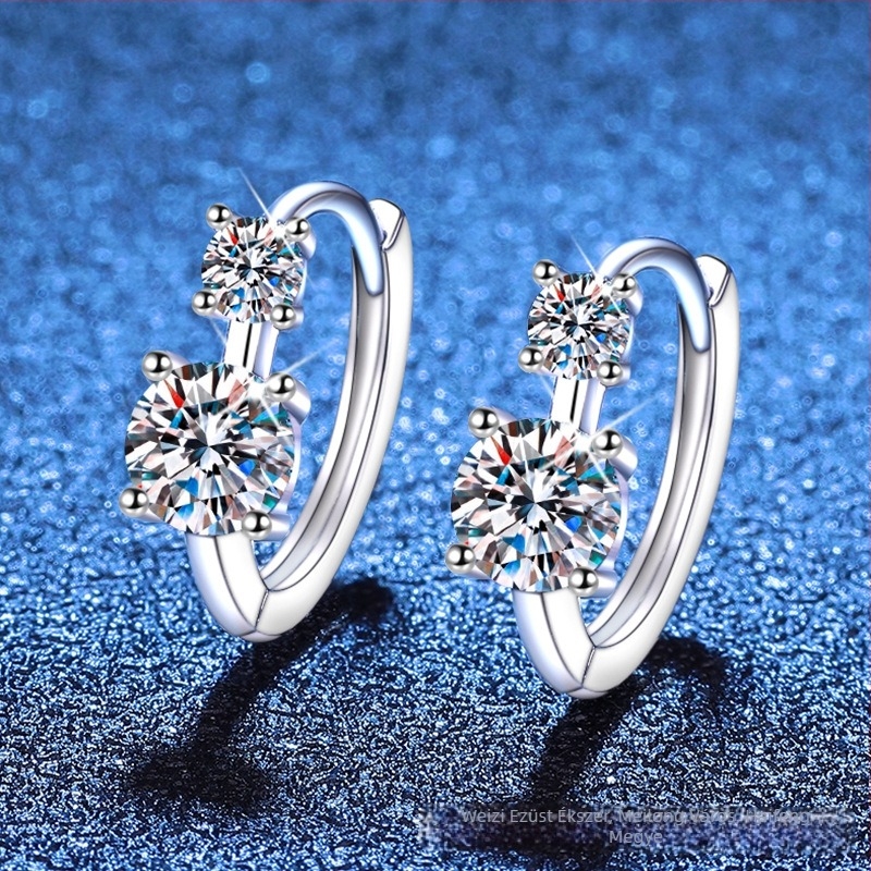 Moissanite fülbevalók, ezüst 925, négykaros rögzítés, csillogó kövek, geometriai tündér stílus