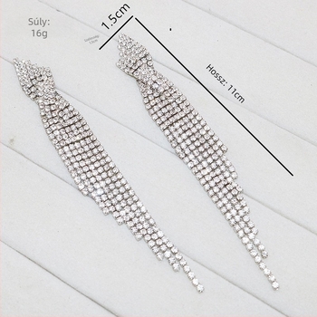 Fülbevalók - strasszos, geometriai kialakítás, hosszú bojt, nőknek