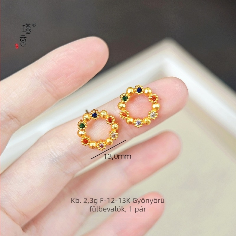 Fülbevalók – korona alakú, réz anyag, elektroplatírozott, Jinyan márka, Yiwu eredet