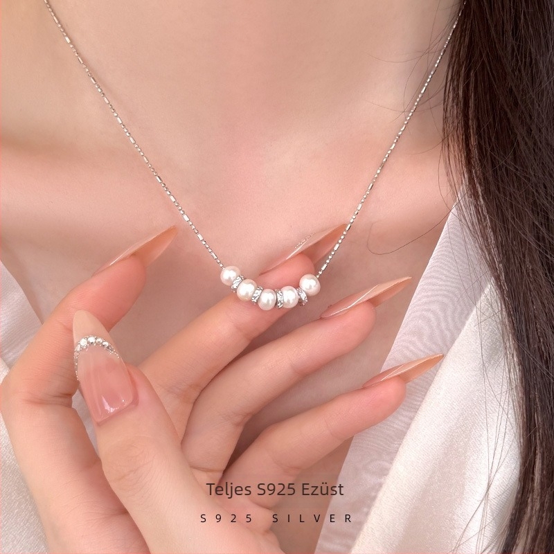 S925 ezüst nyaklánc természetes gyöngyökkel, mosoly dizájn, Ins-stílus, elektroplatálás