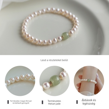 Gyöngy karkötő Hetian jade-dal, kínai stílus, romb alakú dizájn, elektroplat bevonattal, Badu márka, nőknek.