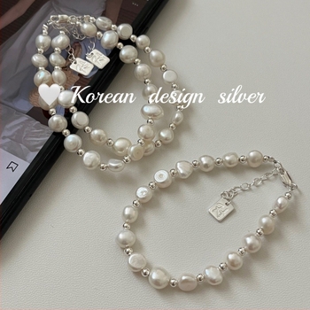 S925-ös ezüst karkötő természetes gyöngyökkel, koreai minimalist stílus, finom és sokoldalú.