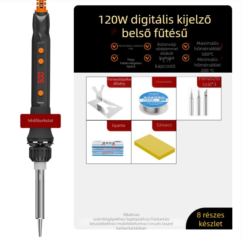 Elektronikus forrasztóvas kerámiás fűtőelemmel, 220V, professzionális minőség, forrasztáshoz, desolderinghoz és pirografiához