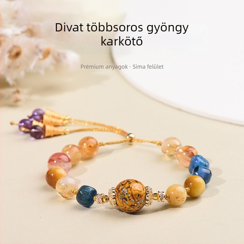 Nagy lakkozott gyöngyökből készült karkötő, kézzel kötött, nőknek, palota-stílus, formák: rombusz, csillag, állat/zodiákus — Falin Crystal Jewelry