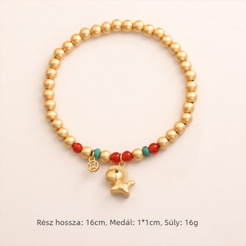 Aranyozott bevonatú kézzel készített uniszex karkötő ló zodiákus motívummal, kínai retro stílusban, elegáns és sokoldalú