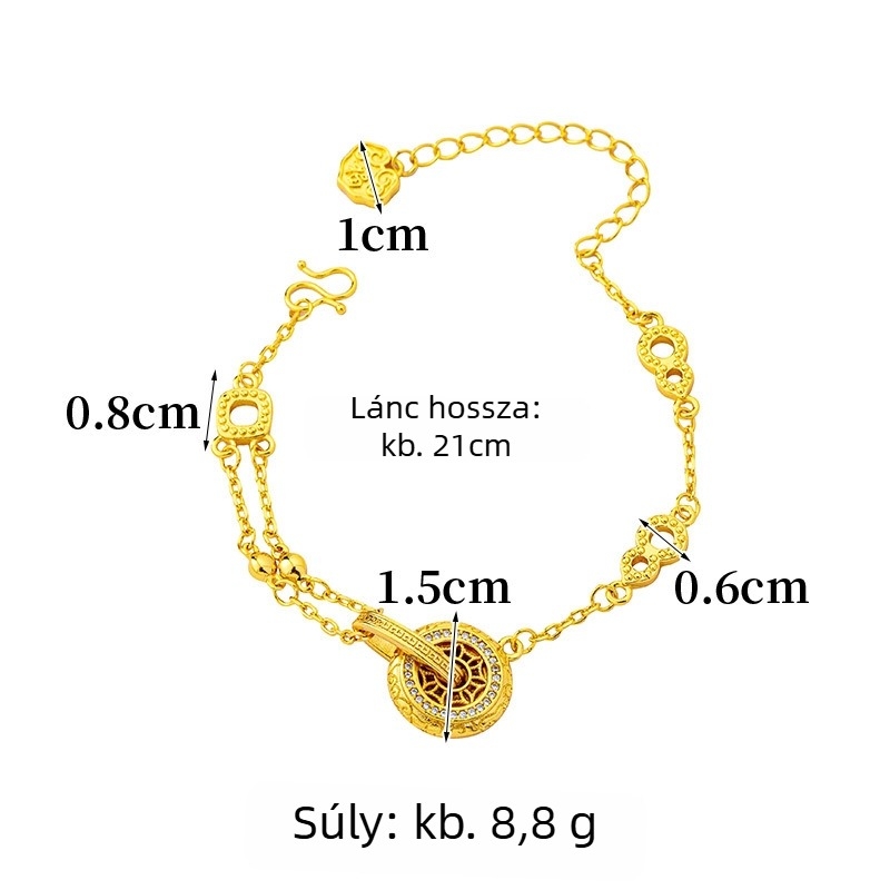 Női aranyozott réz karkötő gyémánt betétekkel, vintage stílusú irodalmi retro, elektroplatinálás, ideális évfordulós ajándék