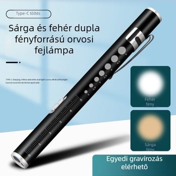 Kézben tartható orvosi vizsgálati toll kettős fényforrással, USB töltés, rozsdamentes acél burkolat, modell FA201B-1