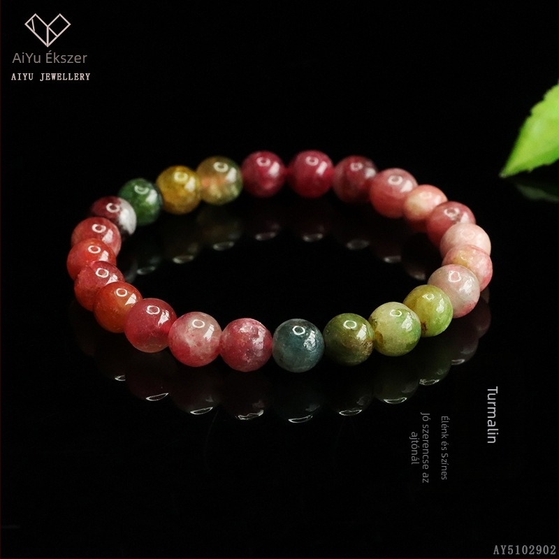 Ai yu turmalin karkötő, geometriai design, kézzel kötött, testreszabható