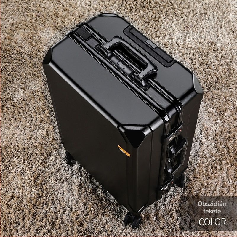 ABS anyagú utazótáska, cipzáras nyitás, USB töltőport, univerzális kerekek, tömeg 4 kg.