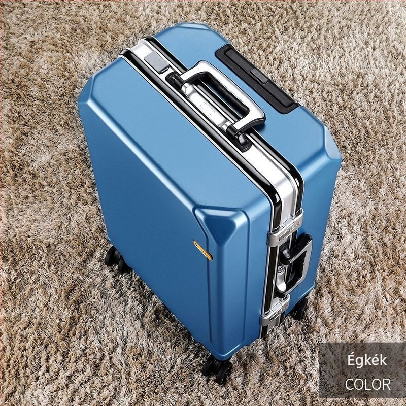 ABS anyagú utazótáska, cipzáras nyitás, USB töltőport, univerzális kerekek, tömeg 4 kg.