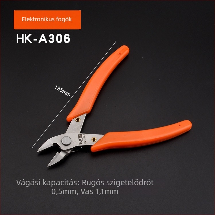 HK átlós fogó, anyag: wolfrám acél, tömeg 0.3, vágási átmérő 0.6, alkalmazható vas/acél/plasztik