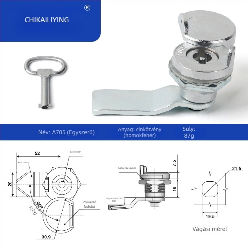 A705 nyelv-zár kültéri elosztó dobozhoz – cilinderzár, cinkötvözet, univerzális a dobozokhoz, modern letisztult dizájn