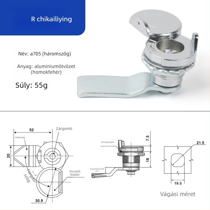 A705 nyelv-zár kültéri elosztó dobozhoz – cilinderzár, cinkötvözet, univerzális a dobozokhoz, modern letisztult dizájn