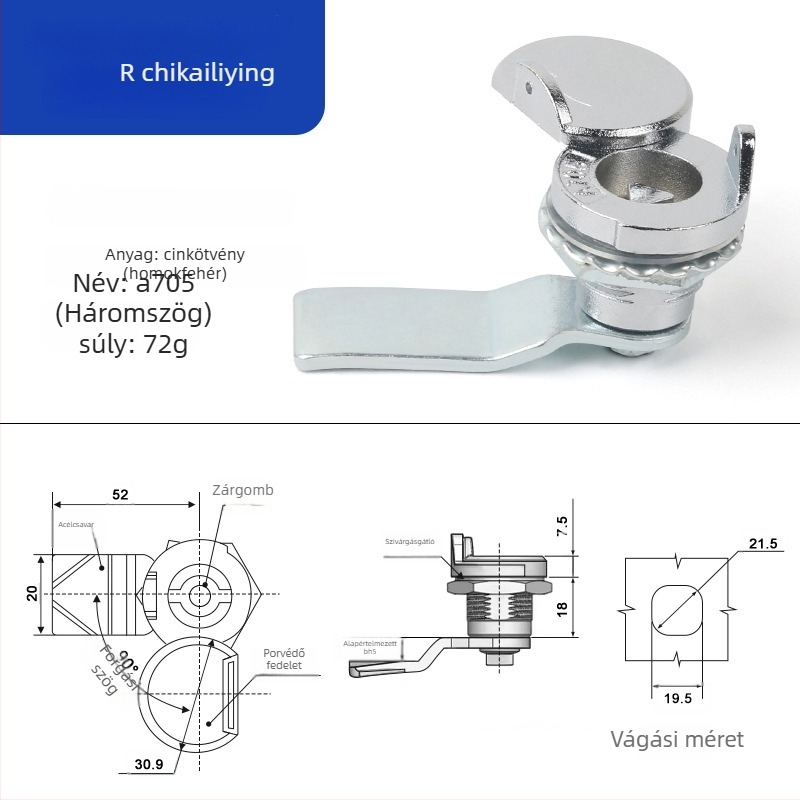 A705 nyelv-zár kültéri elosztó dobozhoz – cilinderzár, cinkötvözet, univerzális a dobozokhoz, modern letisztult dizájn