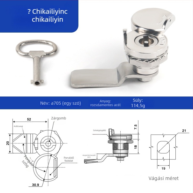 A705 nyelv-zár kültéri elosztó dobozhoz – cilinderzár, cinkötvözet, univerzális a dobozokhoz, modern letisztult dizájn
