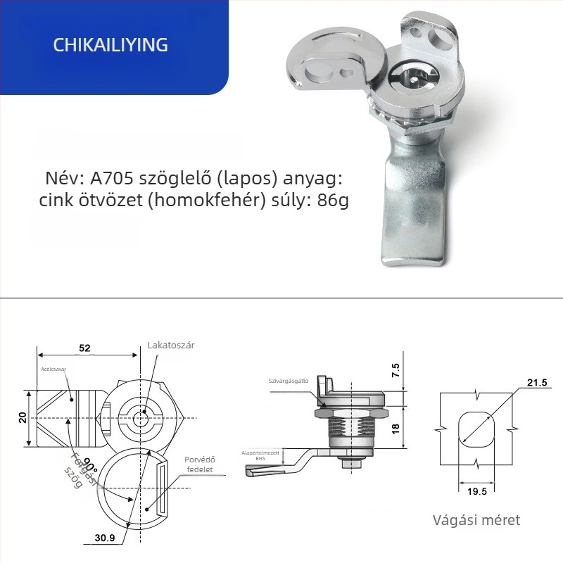 A705 nyelv-zár kültéri elosztó dobozhoz – cilinderzár, cinkötvözet, univerzális a dobozokhoz, modern letisztult dizájn