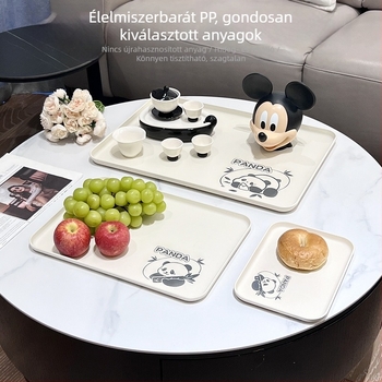 Műanyag tálca, négyzet alakú, rajzfilmszerű minta, skandináv stílus, mázas felület.