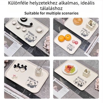 Műanyag tálca, négyzet alakú, rajzfilmszerű minta, skandináv stílus, mázas felület.