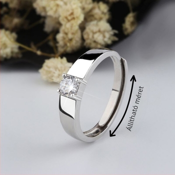 Moissanit esküvői gyűrű férfiaknak, 925-ös sterling ezüst gravírozott pár gyűrű - minimalist, személyre szabott